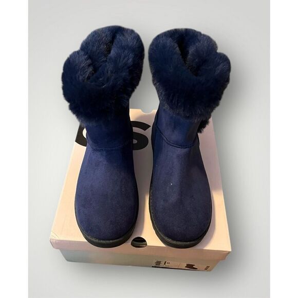 New with Box SO Women's Paulina Blue Faux Fur Winter Boot Size 8 - Picture 1 of 8